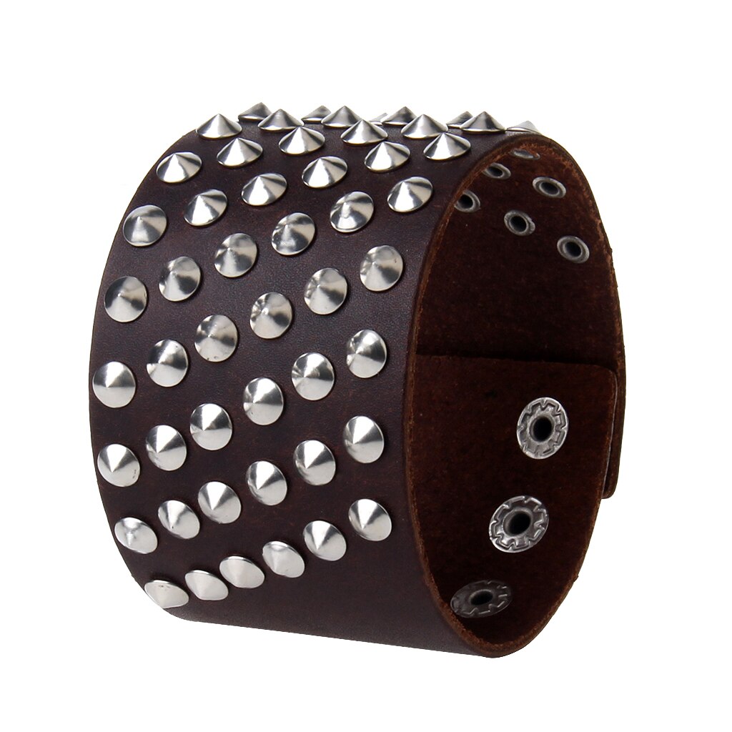 Unisex Gothic Rock 6 Rijen Metal Stud Spikes Klinknagel Pu Leer Brede Polsband Bangle