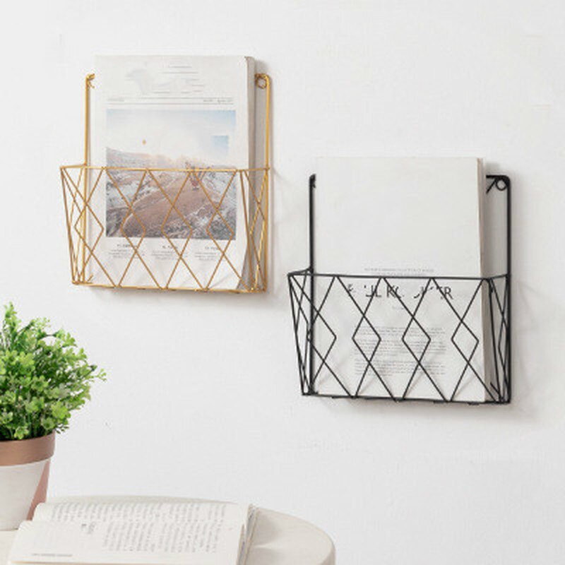 Iron Simple Press Newspaper Sundries Storage Basket Wall Decoration Shelf Rack