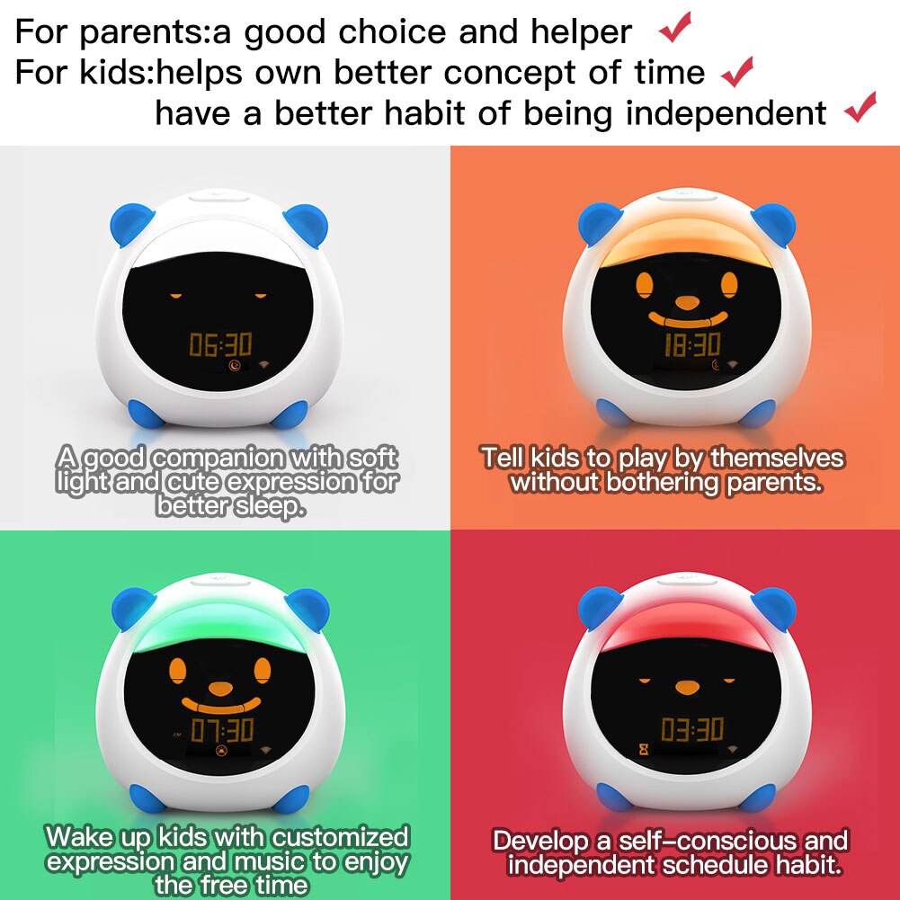Wifi Smart Kids 'Alarm Slaap Trainer Klok Licht Geluid Uitdrukking Slimme Leven Tuya App Voice Control Met Alexa Google Thuis