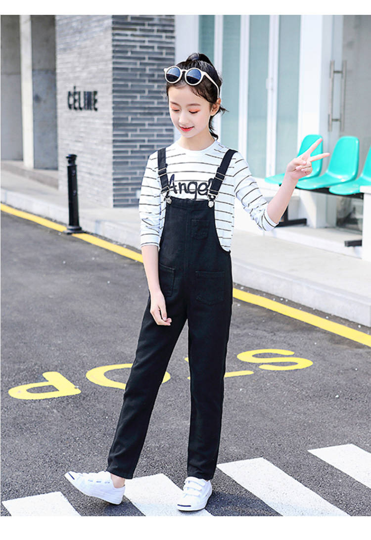 Barn barnkläder jumpsuit overall lekdräkt för tonåringar flickor beige vita byxor 5 6 8 9 10 13 14 år gamla: Svart / 170