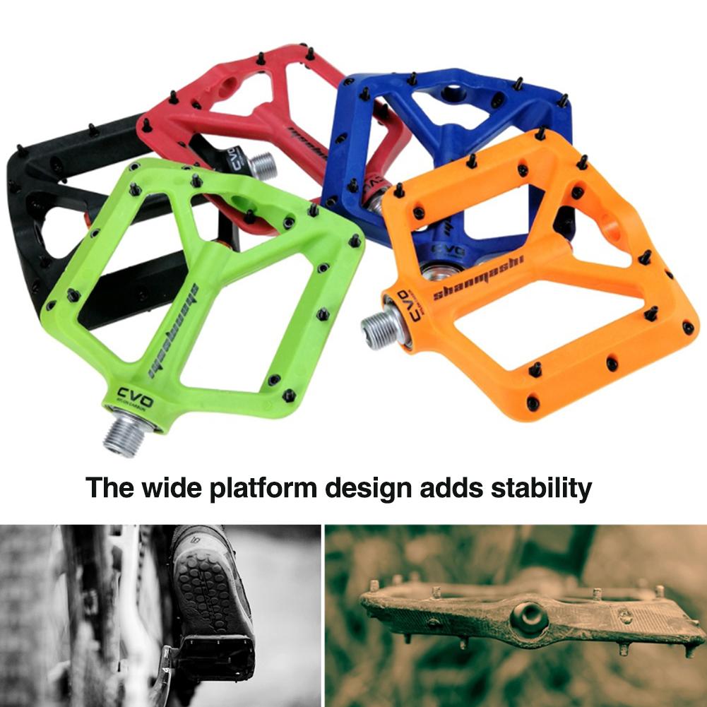 Bike Pedals Big Feet Nylon Carbon Fiber Bearing Foot Mountain Stamp Flat Bicycle Pedal Minimal Profile Adjustable Grip 1 Pair