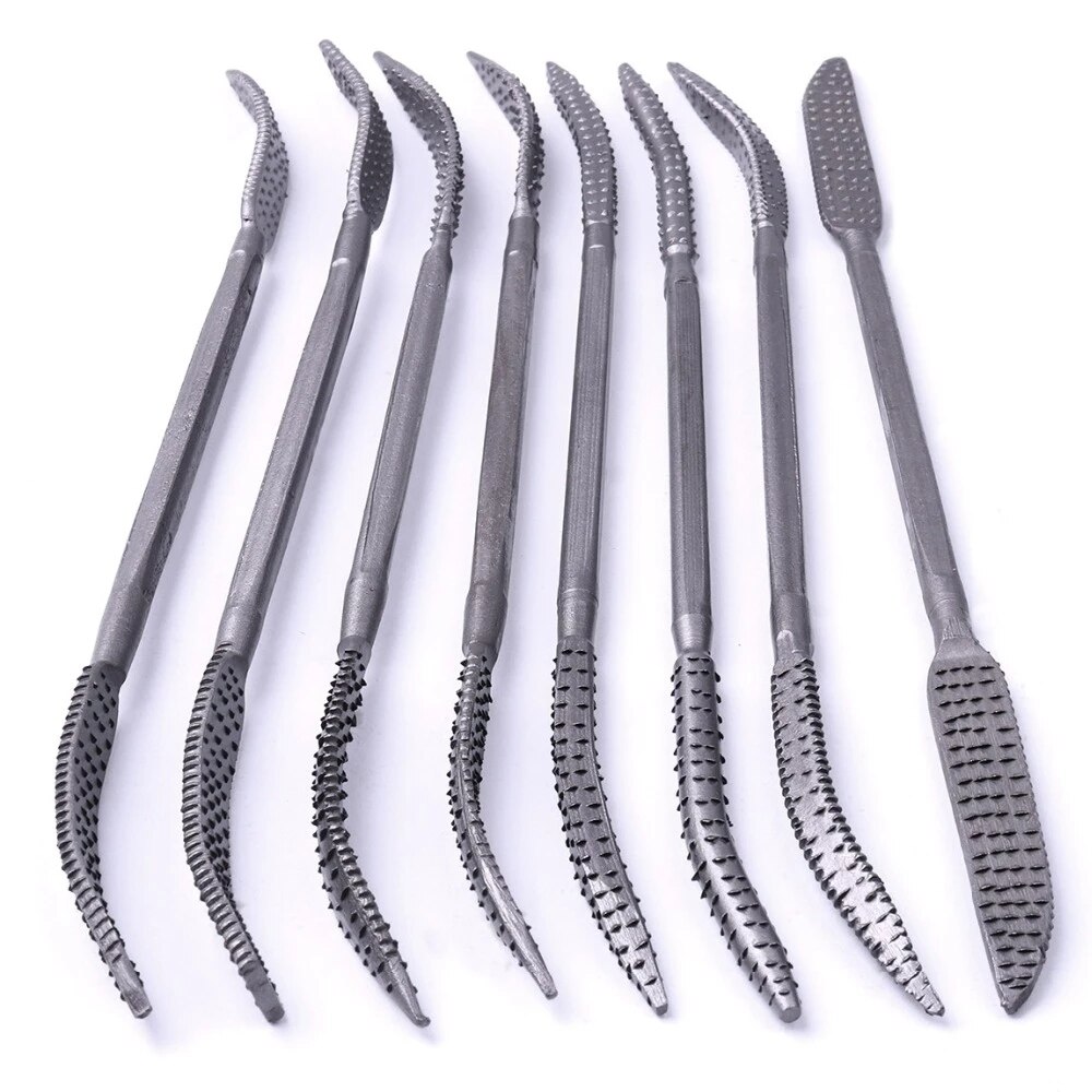 8pc/set Heavy Wood Rasp Riffler File Set Mini Working Rasp Riffler File Set Double Ended Coarse Hand Tool