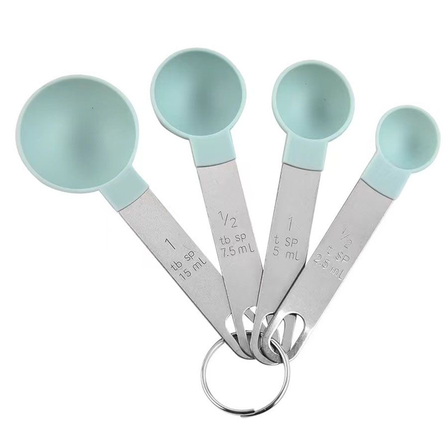 Juego de cucharas y tazas medidoras de plástico, mango de acero inoxidable, herramientas de cocina para hornear, accesorios, aparatos de pesaje, 4 Uds./8 Uds.: Multicolor