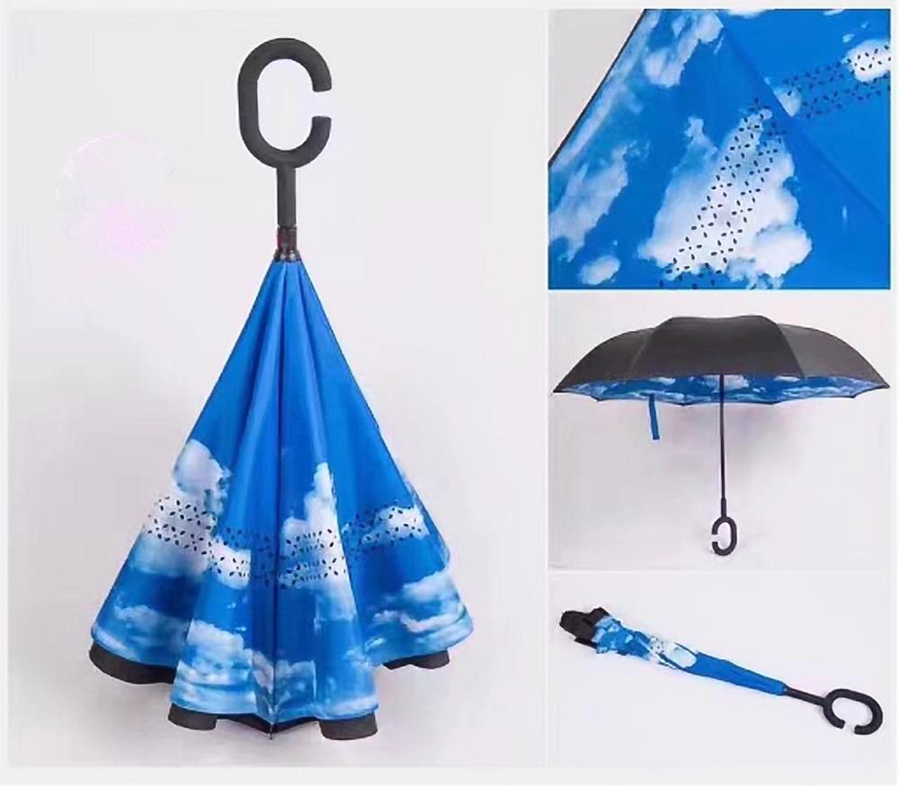 Windproof Reverse Folding Double Layer Inverted Umbrella Self Stand umbrella rain/sun women/men flowe durable: lantianbaiyun
