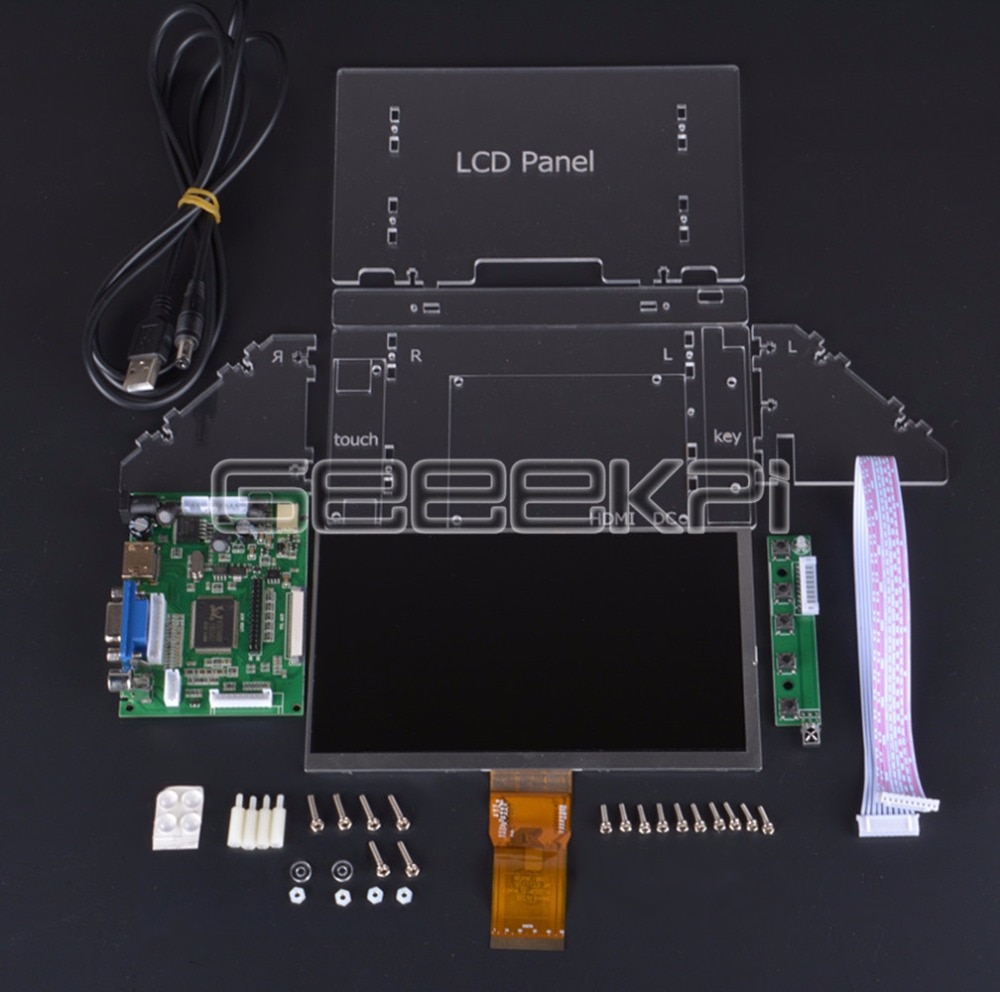 GeeekPi 7 inch 1024*600 Lcd-scherm Monitor Kit met Transparante Acryl Beugel Voor Raspberry Pi 4 Alle platform/PC Win