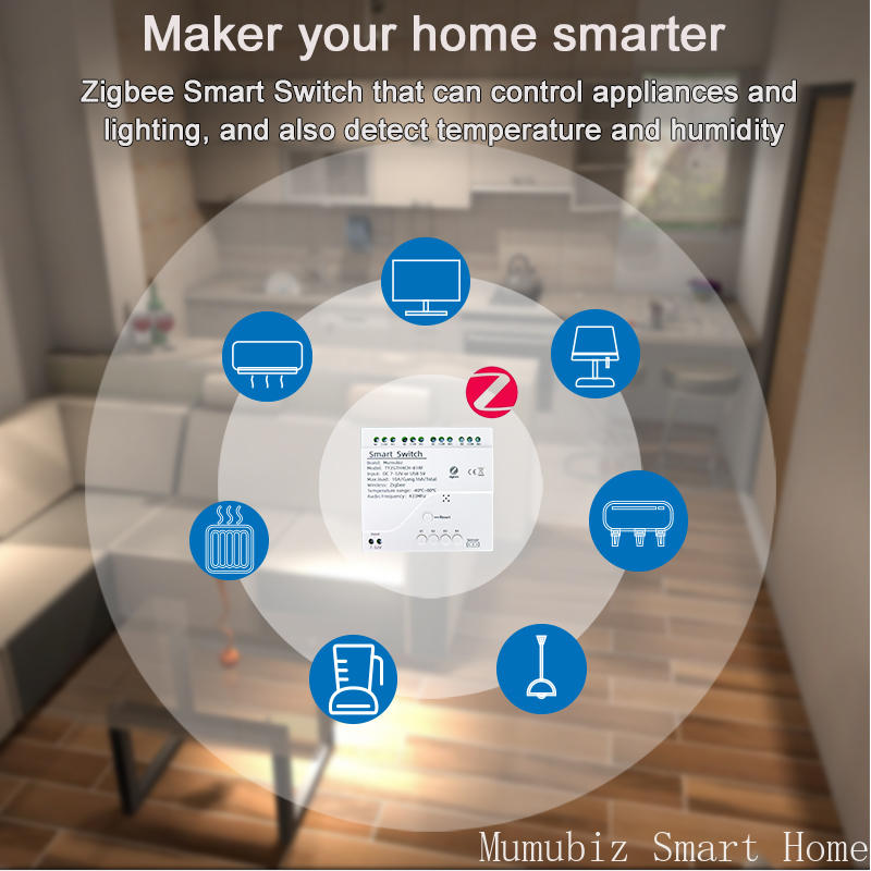 Tuya Smart TH10 Zigbee 4-kanaals schakelaar met temperatuur- en vochtigheidssensor Passief droog contact Zigbee-relais Werk met Alexa