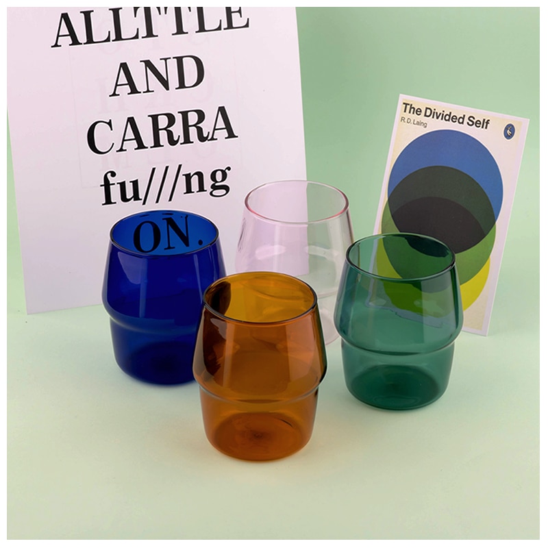 Fargerike Glassbeger - 101-200ml - Varmebestandig glass - Melk, Kaffe, Øl glass