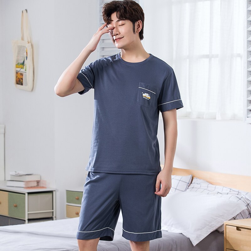 Yidanna Men Pajamas Set Knitted Cotton Nightwear Short Sleeved Sleepwear Summer Sleep Clothing Letters Nighties Nightdress Suit: RMX--3338 / L