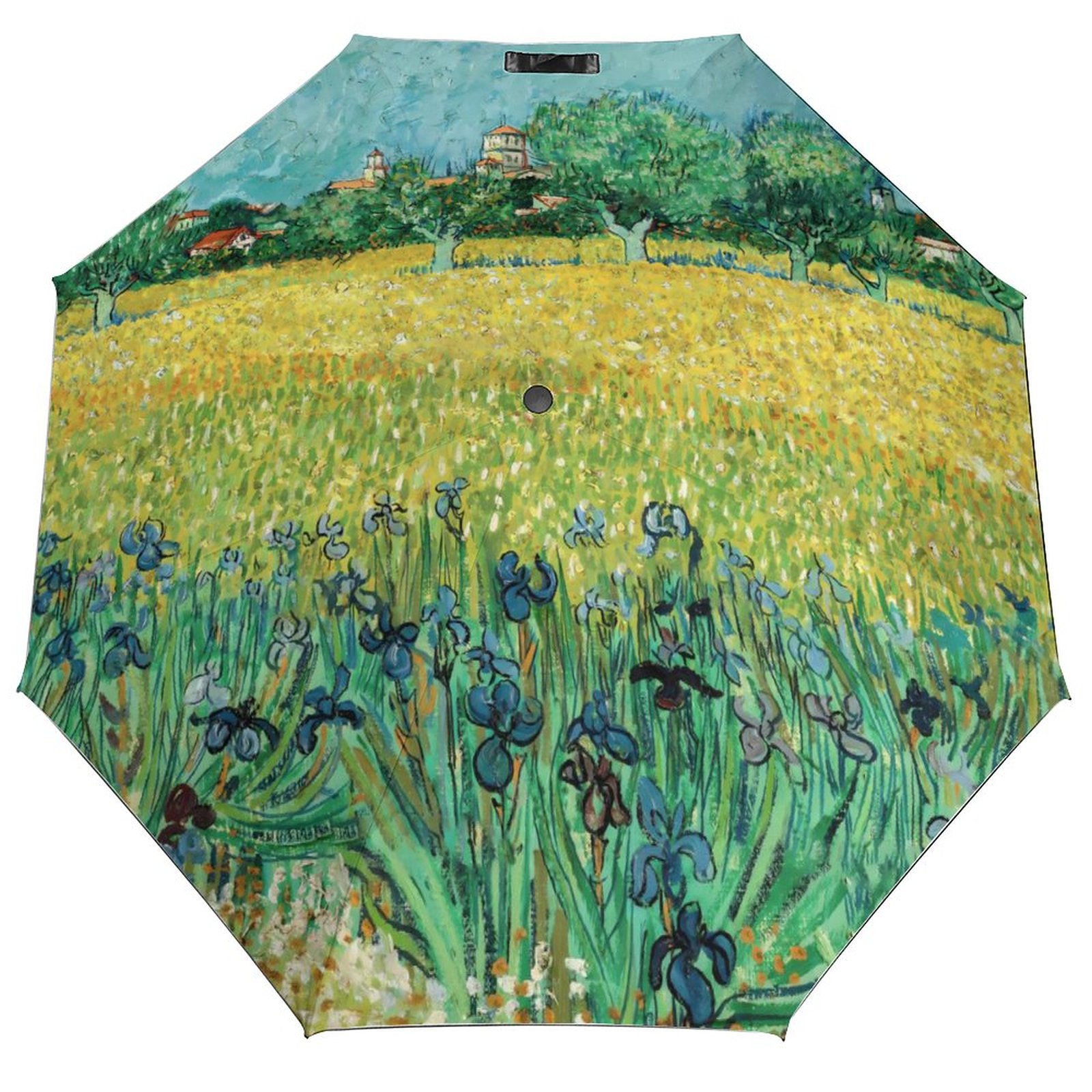 Vincent Van Gogh Paraguas automático de 3 pliegues Café Terraza por la noche Paraguas ligero Sol y lluvia Paraguas de abrigo negro para hombres y mujeres: Morado