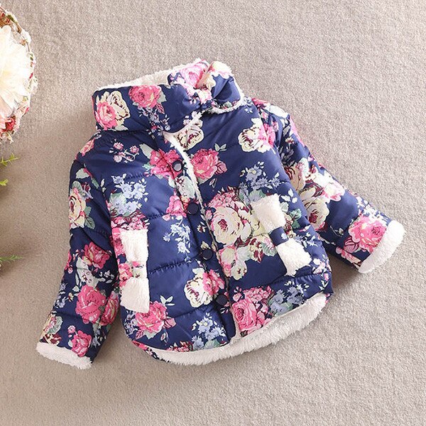 Baby Winter Cotton Floral Coat Winter Warm Children's Jacket Outerwear Jacket For Girls MinnieLong Sleeve Jacket Thick: Lavender / 4T