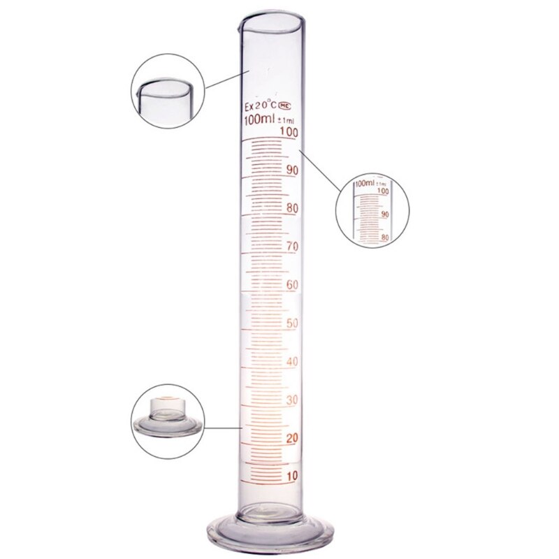 100 ml Plastic Measuring Cylinder Liquid Measuring Tools Compatible with Chemistry Kitchen Thick Glass Transparent