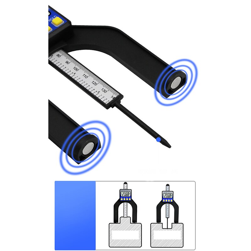 Digital Depth Gauge Caliper Digital Tread Depth Gauge Tester Measure Tool LCD Magnetic Self Standing Aperture 80mm Hand Routers