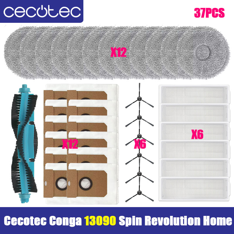 Compatible For Cecotec Conga 13090 Spin Revolution Home Spare Parts Main Side Brush HEPA Filter Mop Cloth Dust Bag Accessories: Light Grey