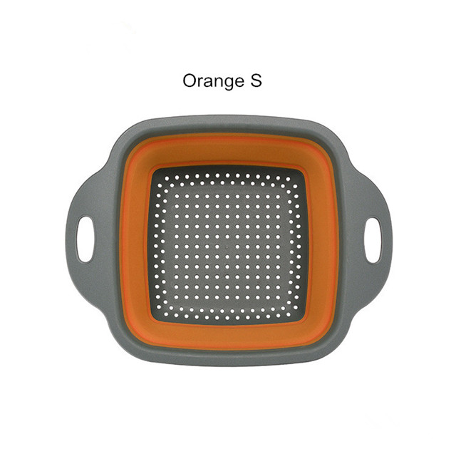 Escurridor de lavado plegable con mango cesta de filtro para verduras de fruta colador plegable de silicona contenedor de herramientas de almacenamiento de cocina: Orange S A