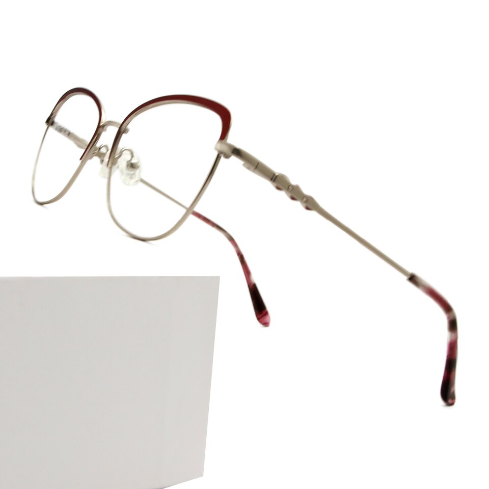 Metalen brilmontuur voor dames, cat eye bril, trendy optische bijziendheid, brilmontuur op sterkte voor dames: Frame rood