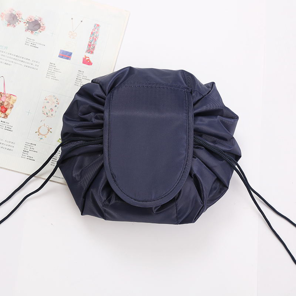 Unisex Portable Lazy Storage Cosmetic Bag Drawstring Waterproof Magic Makeup Pouch Large Capacity Travel Toiletry Bag: Navy Blue