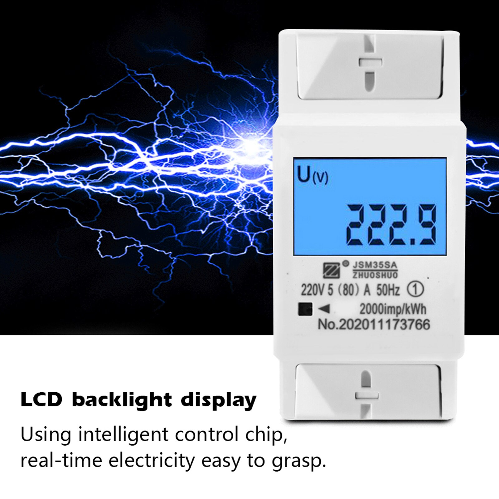 Lcd-digitaal display, stroomverbruik, energiemeter, lcd-digitale eenfase-energiemeter, kwh-stroomverbruiksmeter