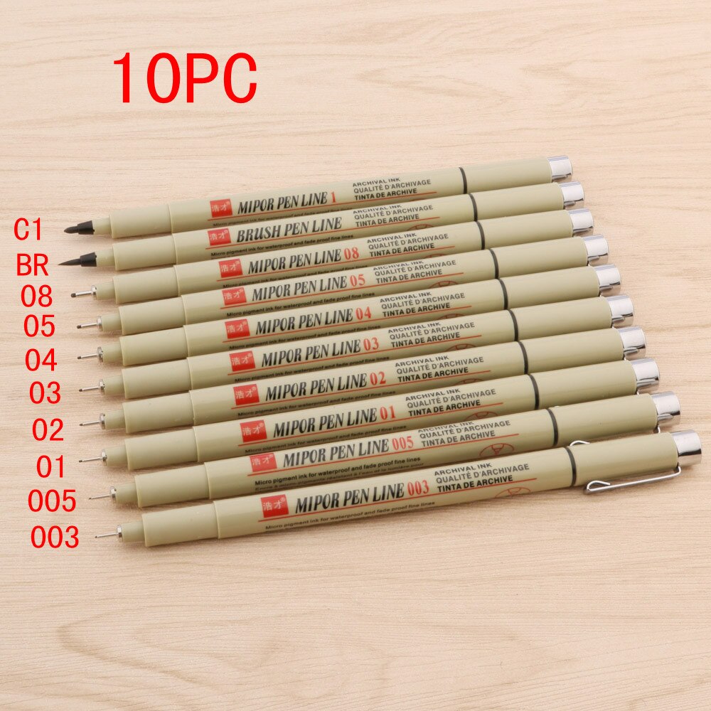 12pc Micron Neelde Soft Brush Drawing Pen Pigment 005 01 02 03 04 05 08 Brush fine point Markers pen Drawing Painting Stationery: 10pc pen