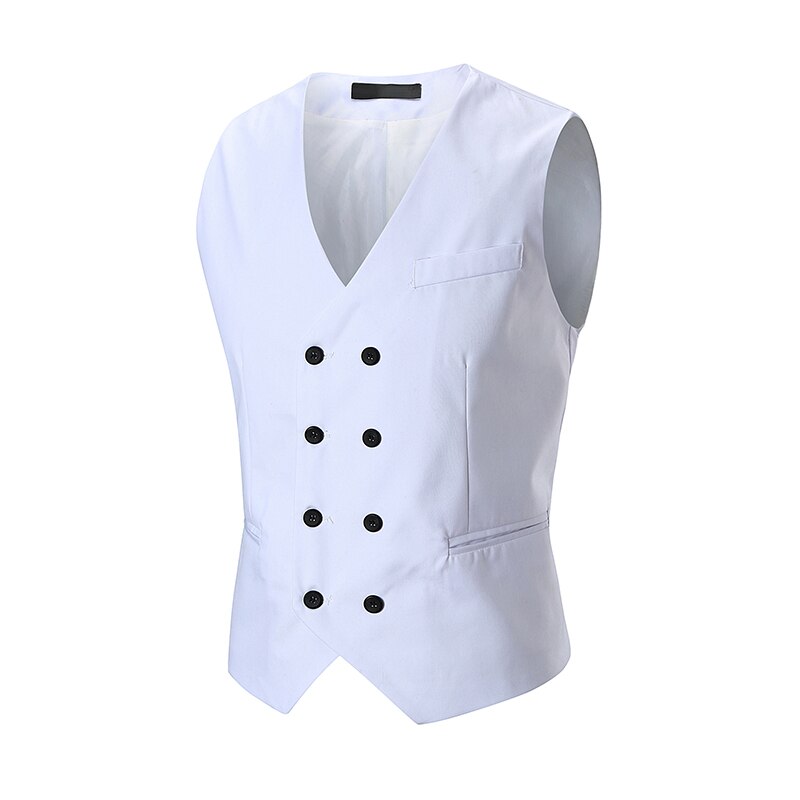 Vesten heren lente/herfst v-hals dubbelrijs vest heren zwart grijs wit vesten & gilets: Wit / Xxl