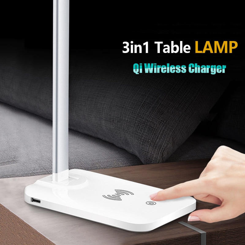 Desk Talbe Lamp Draadloze Opladen 10W Voor Samsung S20 S9 S8 Note 10 + Iphone 11 X Xr Pro max Smartphone Usb Draadloze Laders Pad