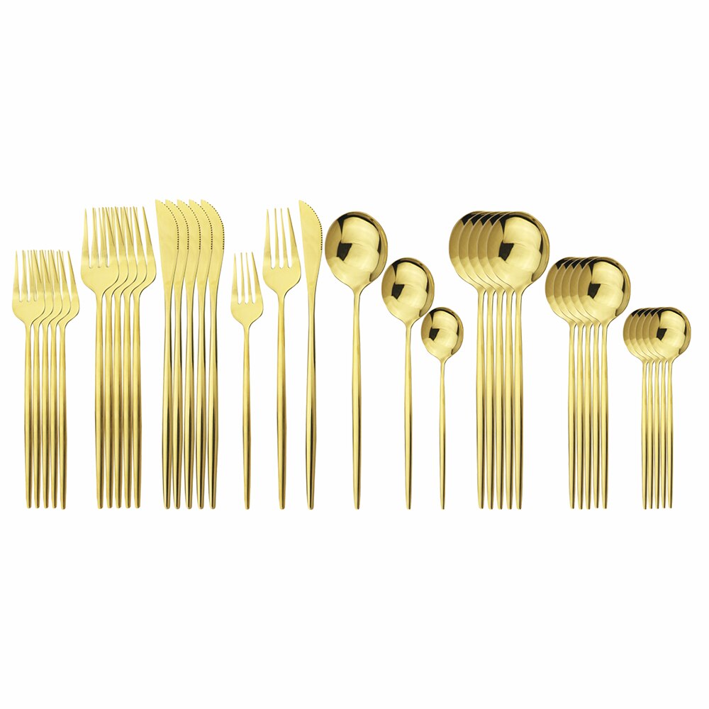 36 stk sort guld bestik sæt 18/10 rustfrit stål guld spisestel home western ske gaffel kniv bøf spisestel service sæt: Guld