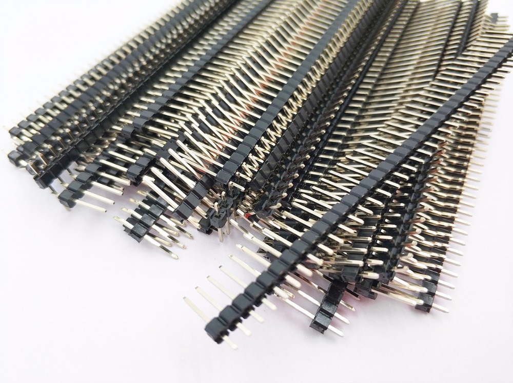 10 st 2.54mm 1 x 40p l7.5/11.4-40mm lång enkelrad rak, stapelbar trådbygel mässing guldpläterad pcb-kontakt hanstiftshuvud