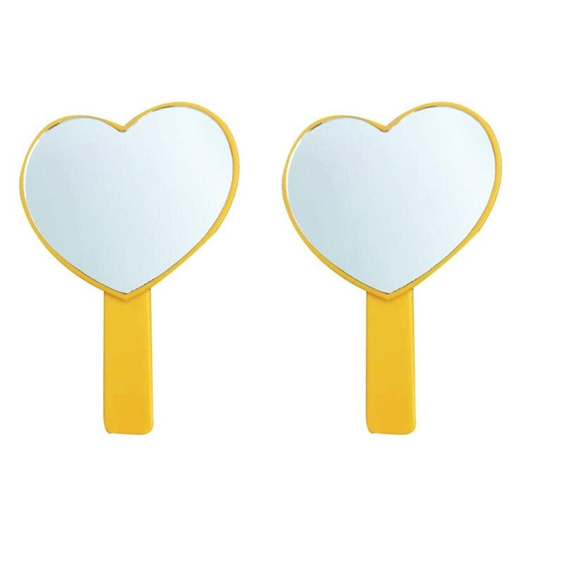 2 pçs pequeno espelho de maquiagem colorido lidar com espelho cosmético portátil coração espelho cabelo groomer presentes para mulher senhora a05: Orange