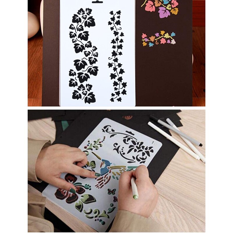 10Pcs Drawing Painting Stencils Scale Template Set 8.3 X 11.7 inch, Plastic Shape Scrapbook Stencils Graphics Stencils for Child