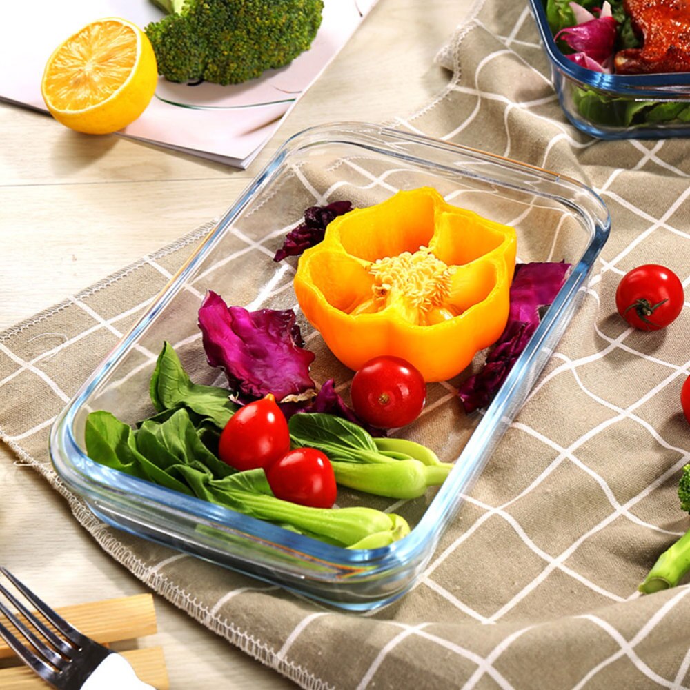 1pc żaroodporna blacha robić pieczenia hartowana szklana taca pojemnik na jedzenie (biały)