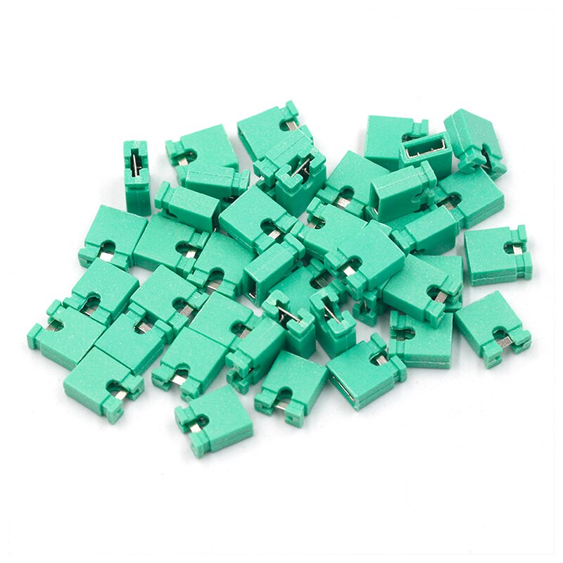 50pcs pas de cavalier capuchon court et têtes et boîtiers de fil 2.54MM SHUNT noir jaune blanc vert rouge bleu: Short-Green