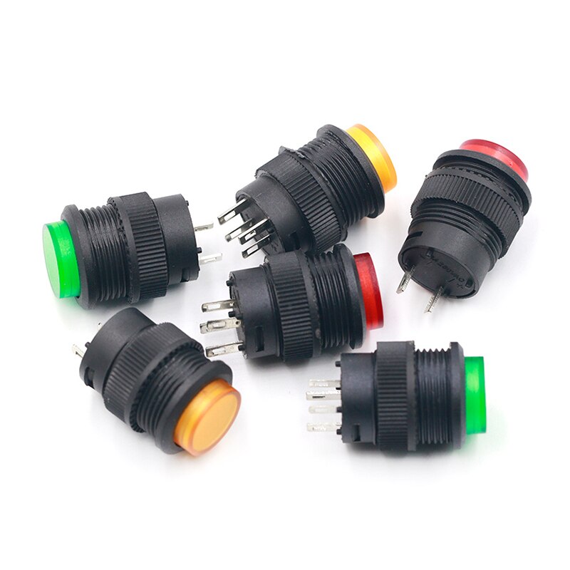 5PCS self-lockin 16MM Latching/Momentary push button switch with 5Color LED lighting 4Pin R16-503/AD R16-503/BD