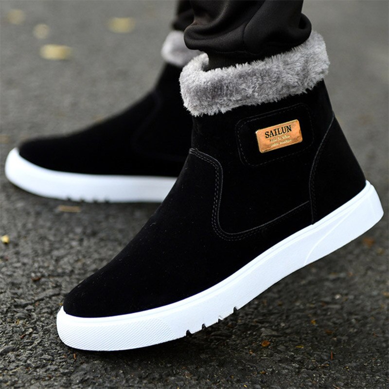 Dikke Warme Mannen Laarzen Schoenen Mannen Winter Snowboots High-Top Mannen Casual Schoenen Met Bont Plus fluwelen Enkellaars Mannelijke: Black / 7