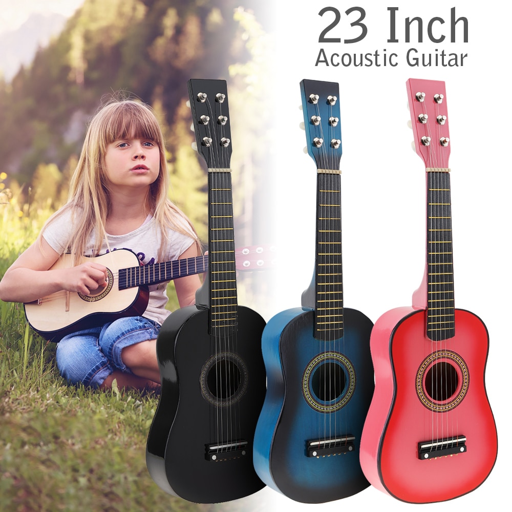 23 tommer sort baswood akustisk guitar med guitar pick wire strenge til børn og begyndere