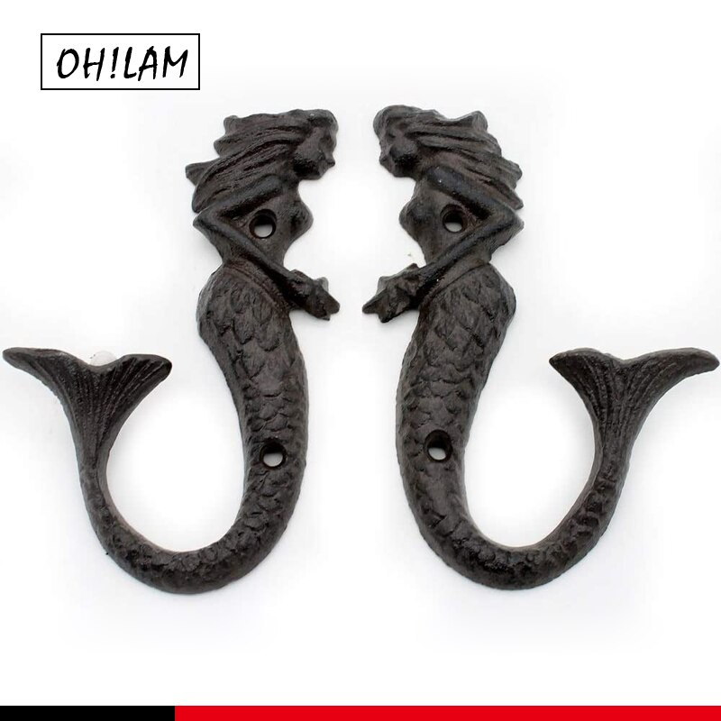Rustieke Gietijzer Mermaid Haak Muur Hanger Decor Strand Nautische Handdoek Houder Metalen Kamer Balkon Slaapkamer Kantoor Muur Opknoping