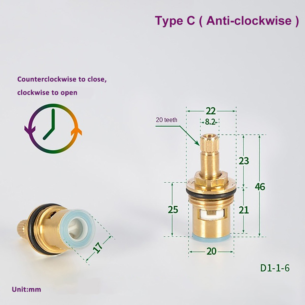 Universal Replacement Tap Valves Brass Ceramic Disc Cartridge Inner Faucet Valve for Bathroom Kitchen Clockwise / Anti-clockwise: light yellow