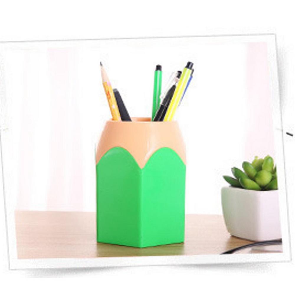 Creatieve Pen Vaas Potlood Pot Make-Up Borstel Houder Briefpapier Bureau Netjes Plastic Desk Organizer Container School Kantoorbenodigdheden: green