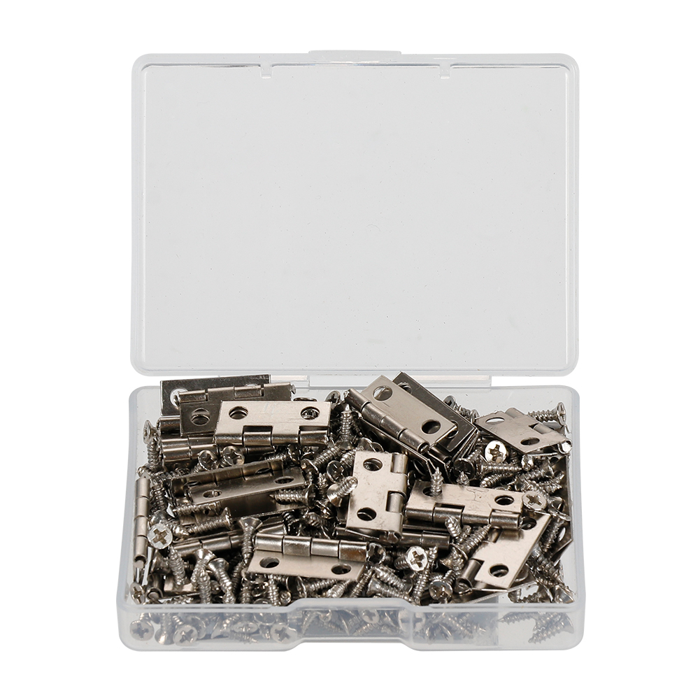 Charnières + 200 vis en fer doré noir Bronze, 4 trous 18x16mm, Mini charnière arrondie, boîte de bricolage, , quincaillerie de meubles, 50 pièces/boîte