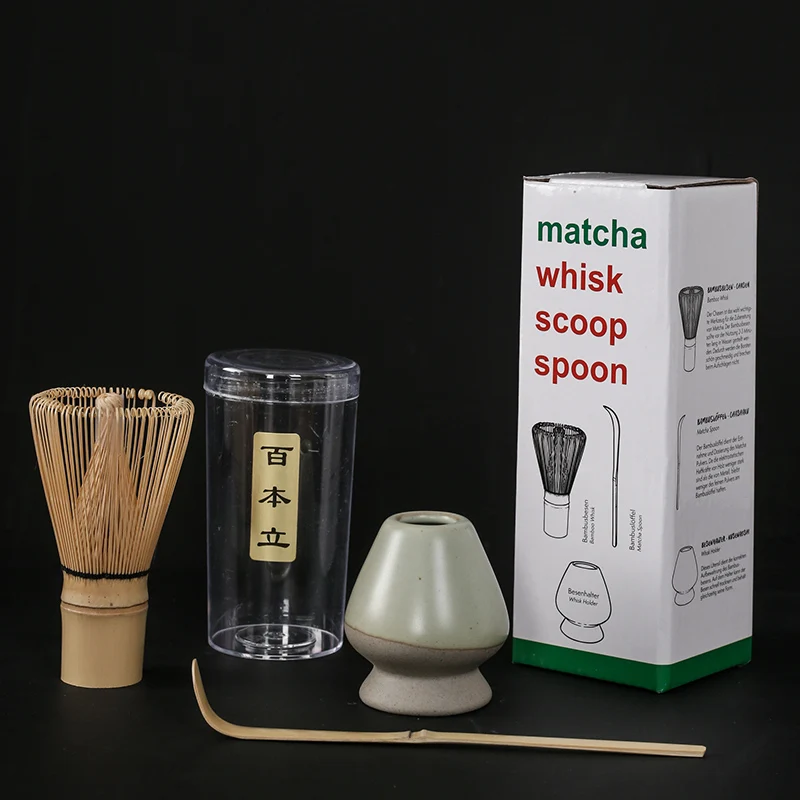 Ensemble de mélangeur matcha japonais en bambou, fait à la main, cuillère à café, agitateur: plum