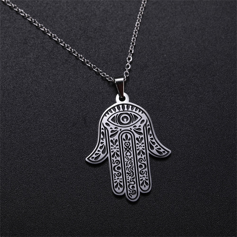 EUEAVAN Vintage Hamsa mano de Fátima colgante collar de acero inoxidable turco mal de ojo collares espíritu joyería de la suerte para hombre