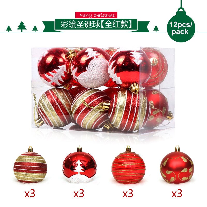 12 stk / pakke flerfarvet pvc 6cm juledekoration hængende ornamentkugle til juletræ bryllupsfødselsdagsfest hjemindretning