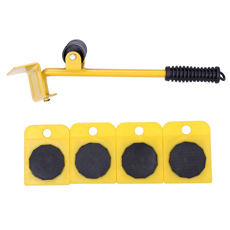 5 In 1 Moving Heavy Object Handling Tool Household Furniture Mobile Device Labor Saving Crowbar Hand Tool Set: Yellow