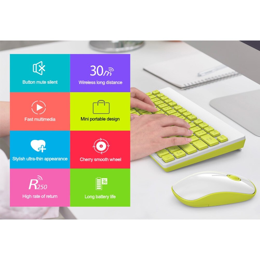 Ergonomic Wireless Adjustable Mechanical Office Mini Keyboard 1500DPI Home Gaming Mouse Set for Laptop Computer