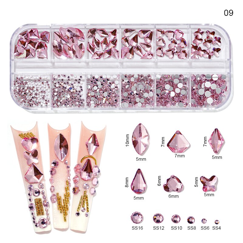12 gördar blandade storlekar klein blå diamanter nagel strass 3d nail art dekor flatback glänsande kristall 3d glitter ädelstenar strass 1 låda: 9