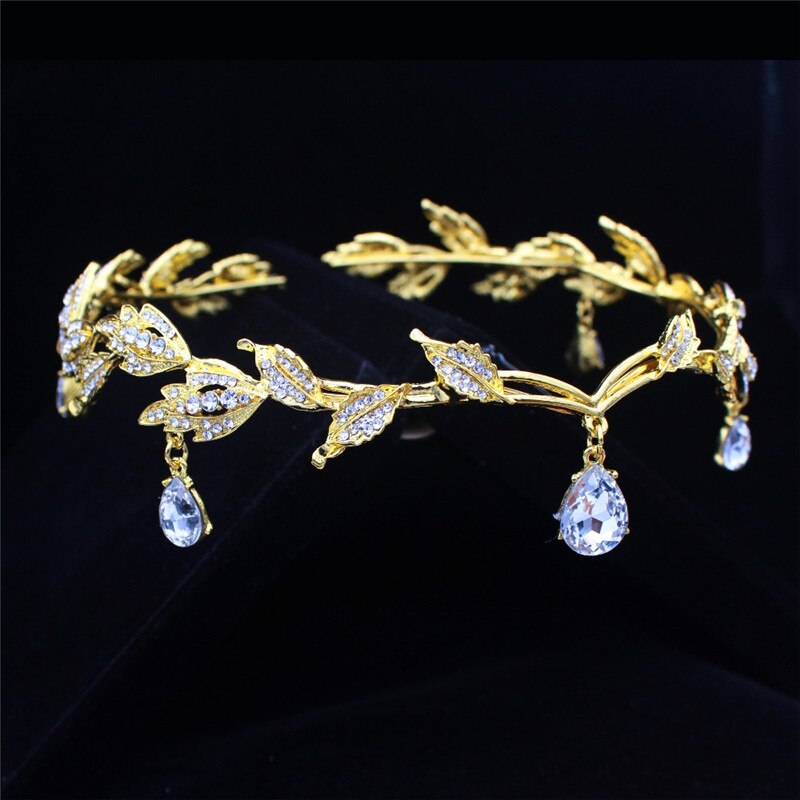 Strass or Rose mariage mariée front tête chaîne coiffure cristal pendentif mariée diadème couronne cheveux bijoux accessoire: Gold Tiara