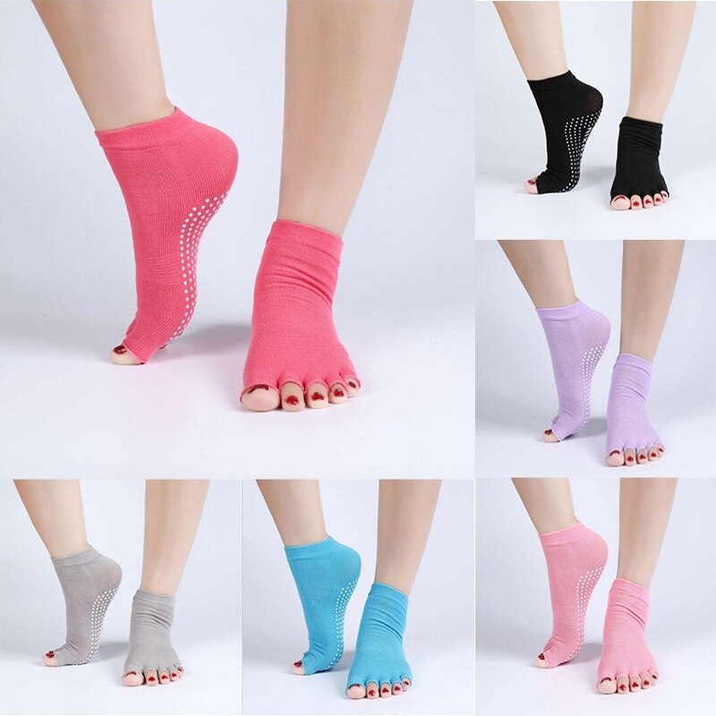 1 Pair Half Toe Yoga Socks Peep Toe Anti-Slip Pilates Ankle Grip Durable Five Fingers Socks