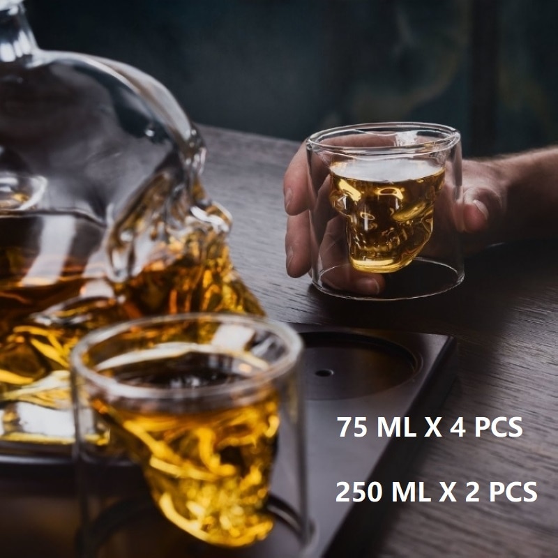 4 Stuks 75 Ml Wijn Glazen Schedel Whisky Glas Dubbele Bodem Mok Shot Glass Cup Voor Bier Wijn Mok 250 ml Brandy Cocktail Glazen Beker