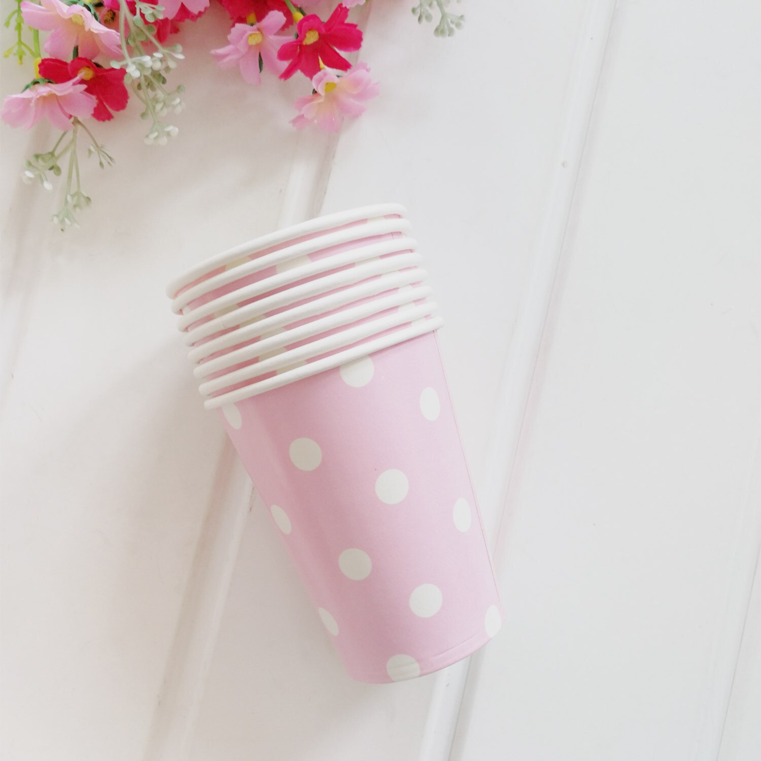 12pcs party polka dot paper cup disposable party paper cup wedding children birthday party supplies cold drink cup: Pink