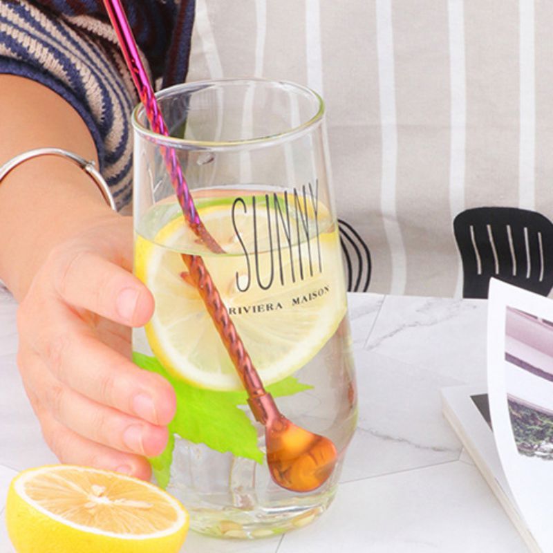 Drinking Twisted Straw Spoon Stainless Steel Long Handle Tea Scoop Coffee Stir Stick For Bar Party Dinnerware Set