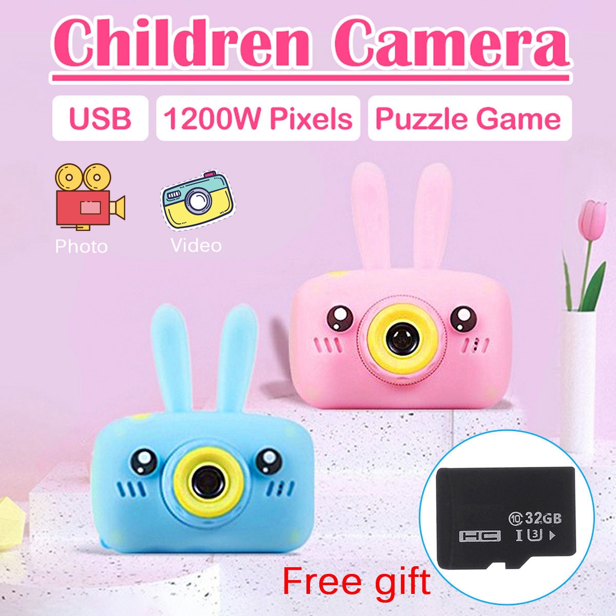 1080P Tragbare Kinder Kamera Mini Digital Cartoon Nette 32G Wiederaufladbare Camcorder Video Recorder für Kinder Kinder Baby