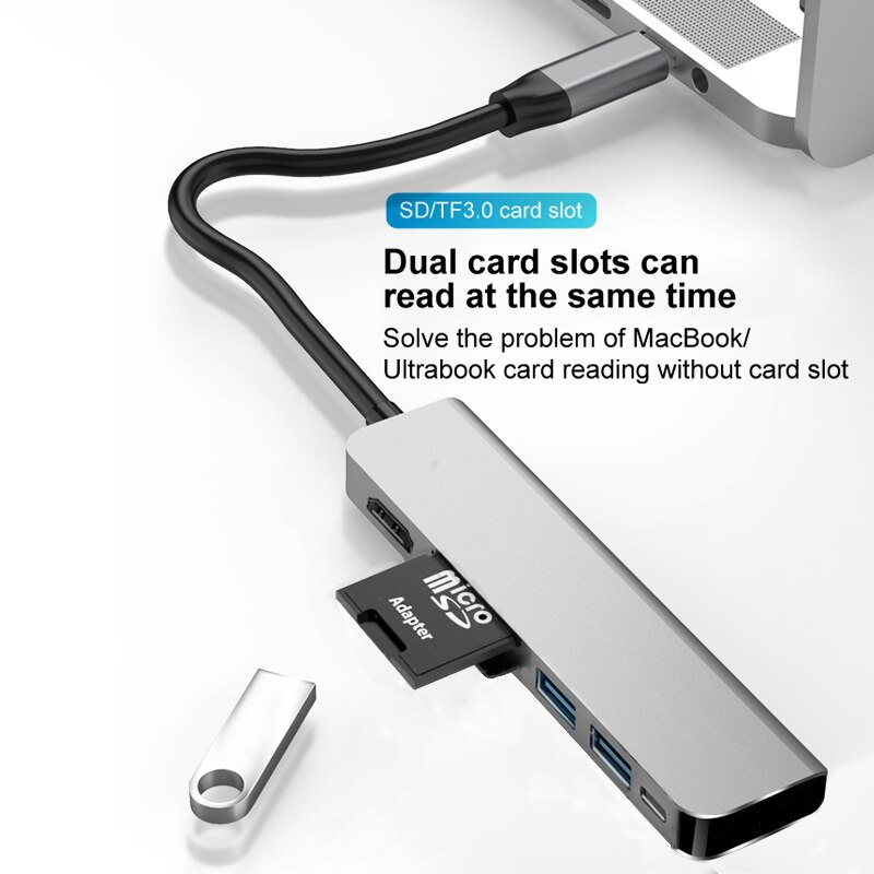 6-In-1 Type-C to HDMI Docking Station PD Fast Charging for Air Pro Notebook with USB Wide Compatibility